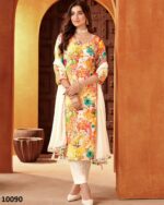 Occasional Flower Designer Pure Cotton Kurti-Pent With Dupatta For Women