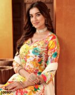 Occasional Flower Designer Pure Cotton Kurti-Pent With Dupatta For Women