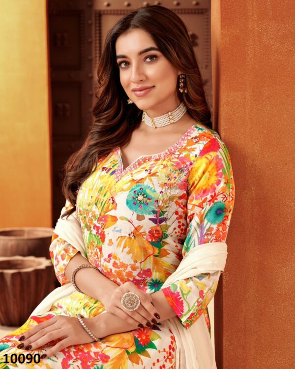 Occasional Flower Designer Pure Cotton Kurti-Pent With Dupatta For Women