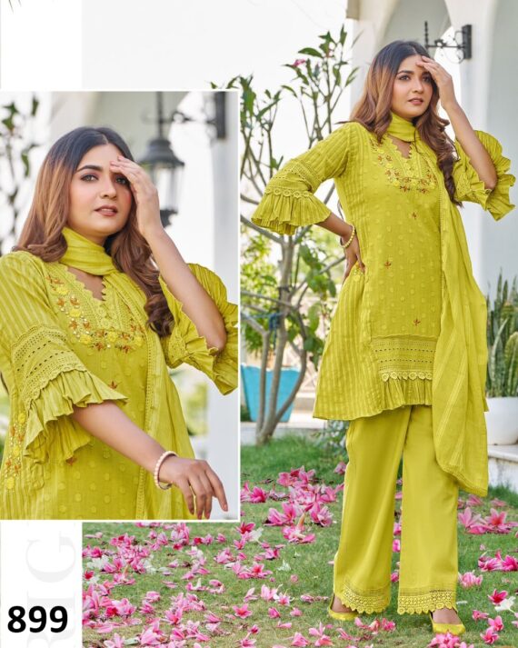 Women's Readymade Pure Cotton Embroidery Work Kurti Pant With Dupatta