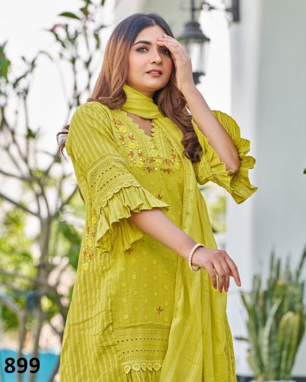 Women's Readymade Pure Cotton Embroidery Work Kurti Pant With Dupatta