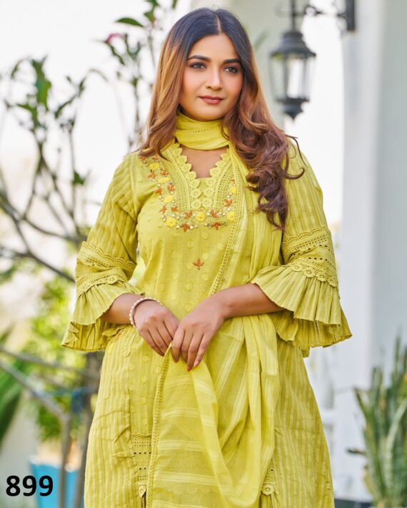 Women's Readymade Pure Cotton Embroidery Work Kurti Pant With Dupatta