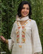 Women's Wear Pure Cotton Embroidery Work White Designer Kurti Pent Set