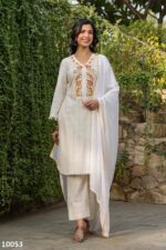 Women's Wear Pure Cotton Embroidery Work White Designer Kurti Pent Set