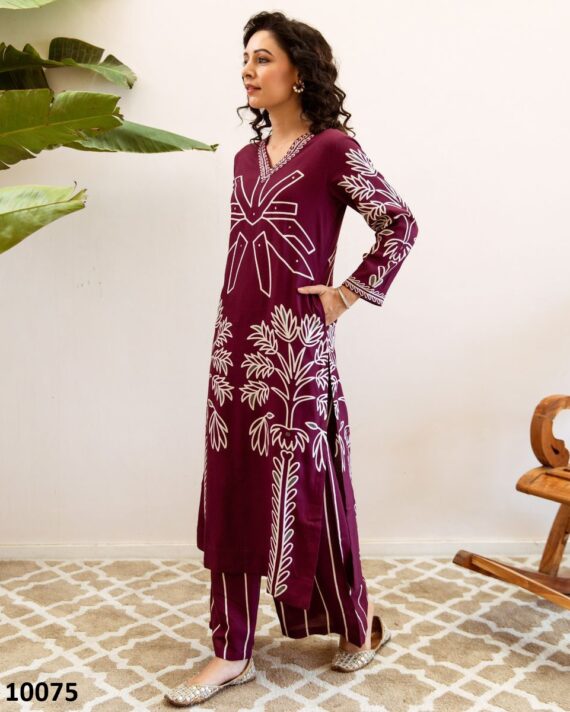 Summer Vibes For Women's Stylish Pure Rayon Embroidered Work Top Plazzo Set