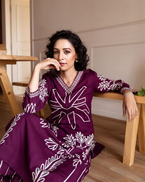 Summer Vibes For Women's Stylish Pure Rayon Embroidered Work Top Plazzo Set