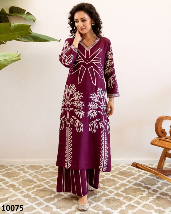 Summer Vibes For Women's Stylish Pure Rayon Embroidered Work Top Plazzo Set