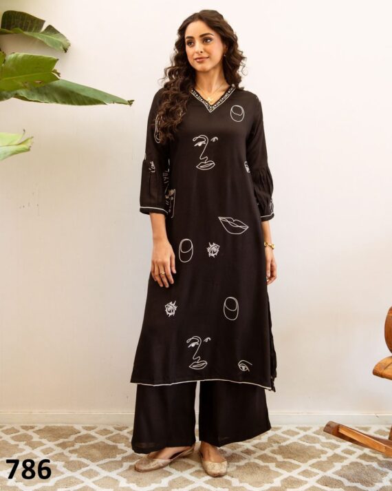 Summer Vibes For Women's Stylish Pure Rayon Embroidered Work Top Plazzo Set