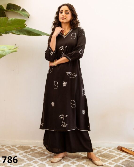 Summer Vibes For Women's Stylish Pure Rayon Embroidered Work Top Plazzo Set