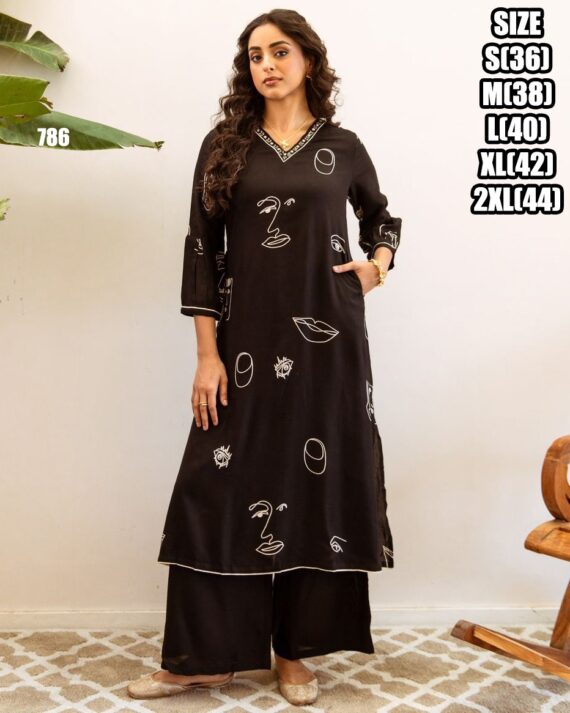 Summer Vibes For Women's Stylish Pure Rayon Embroidered Work Top Plazzo Set