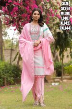 Party Wear Light Yellow Cotton Embroidery Work Stitched Kurti-Pent With Dupatta