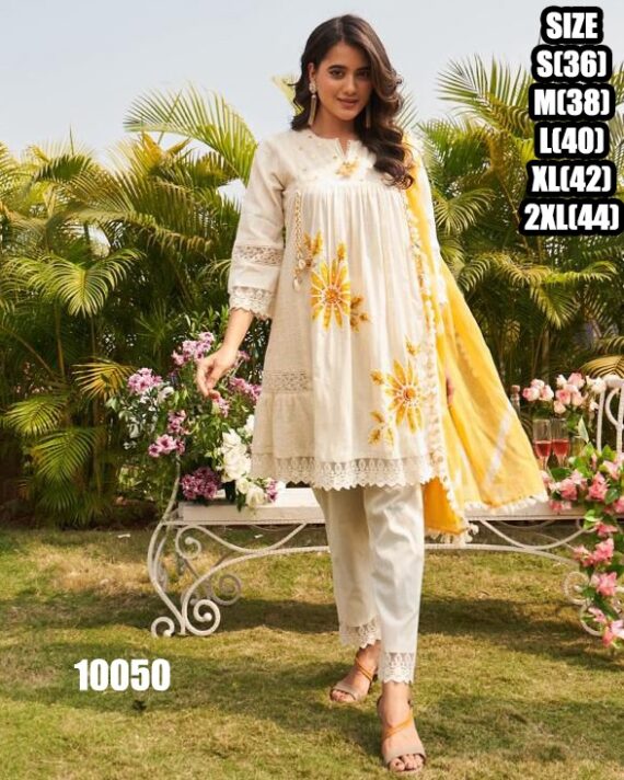 Summer Kurti Set Collection For Women's Wear White Cotton Floral Designer Fancy Kurti Pent Set