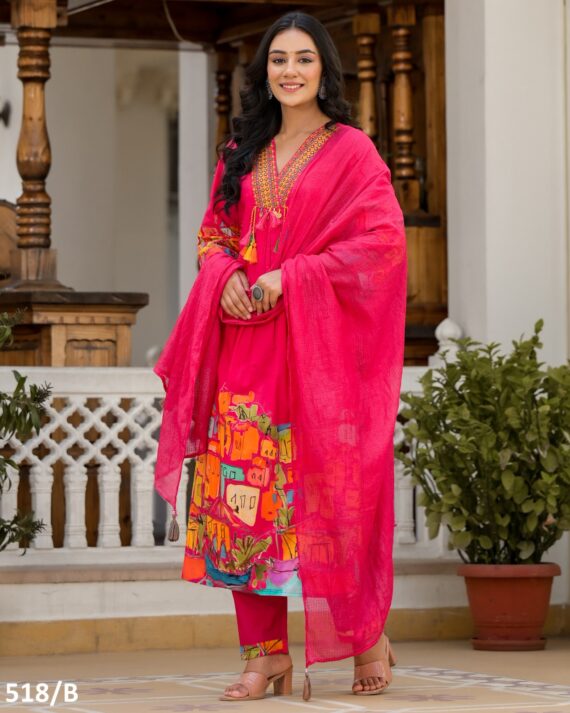 High Quality Pure Cotton Stitched Designer Kurti Pent With Dupatta For Festival