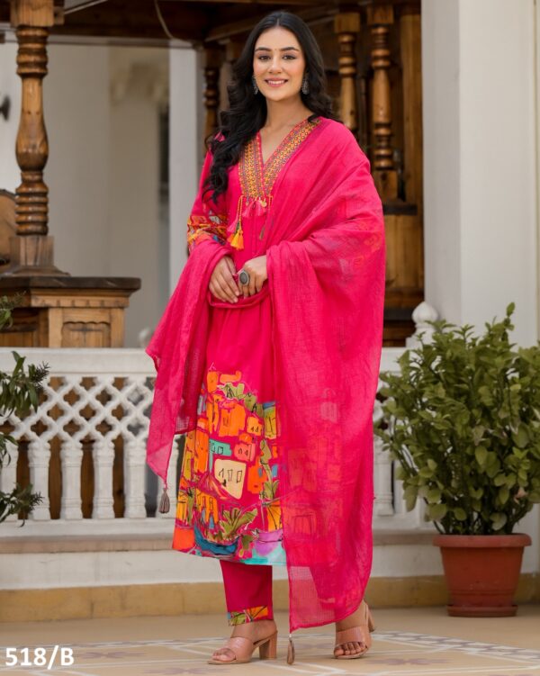 High Quality Pure Cotton Stitched Designer Kurti Pent With Dupatta For Festival