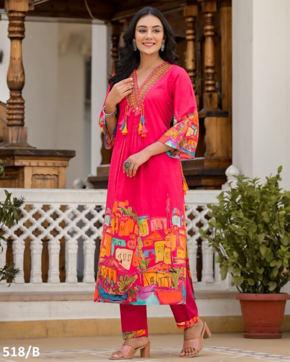 High Quality Pure Cotton Stitched Designer Kurti Pent With Dupatta For Festival