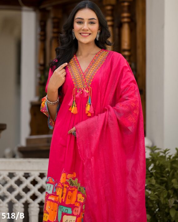 High Quality Pure Cotton Stitched Designer Kurti Pent With Dupatta For Festival