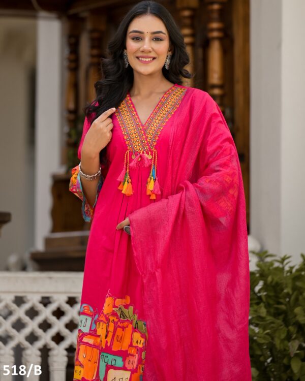 High Quality Pure Cotton Stitched Designer Kurti Pent With Dupatta For Festival