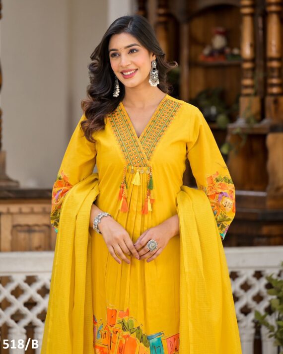 High Quality Pure Cotton Stitched Designer Kurti Pent With Dupatta For Festival