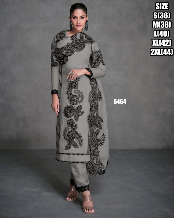 Exclusive Festive Wear Embroidered Designer Organza Silk Kurti Pent With Dupatta Set