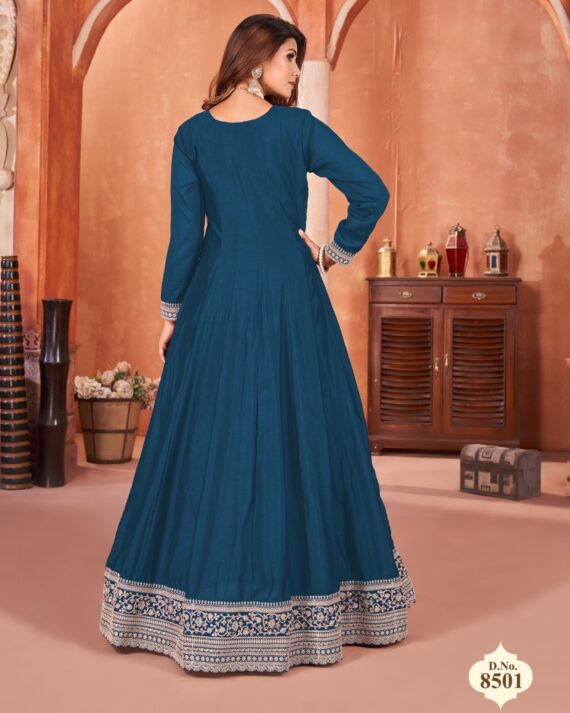 Functional Wear Semi-Stitch Art Silk Exclusive Designer Gown With Dupatta