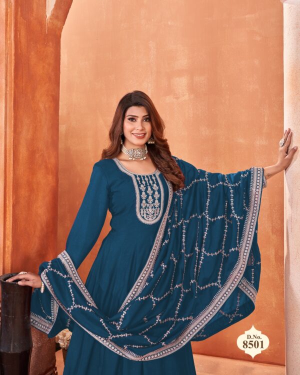 Functional Wear Semi-Stitch Art Silk Exclusive Designer Gown With Dupatta