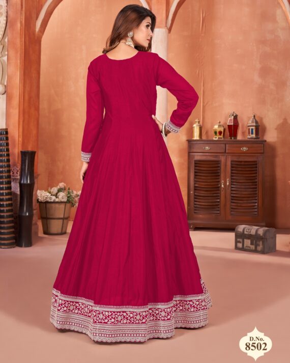 Functional Wear Semi-Stitch Art Silk Exclusive Designer Gown With Dupatta