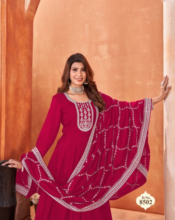 Functional Wear Semi-Stitch Art Silk Exclusive Designer Gown With Dupatta