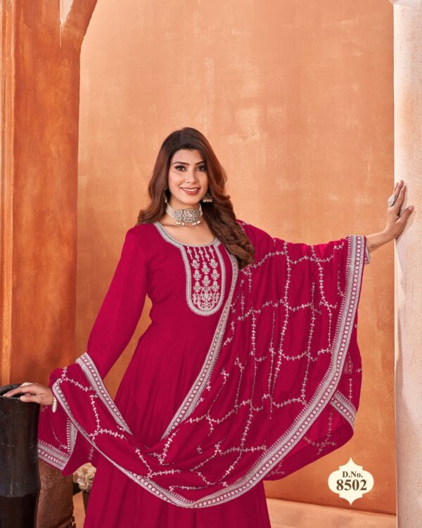 Functional Wear Semi-Stitch Art Silk Exclusive Designer Gown With Dupatta