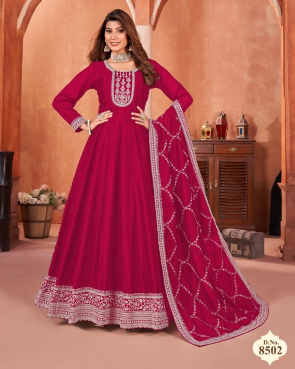 Functional Wear Semi-Stitch Art Silk Exclusive Designer Gown With Dupatta