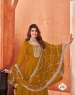 Functional Wear Semi-Stitch Art Silk Exclusive Designer Gown With Dupatta
