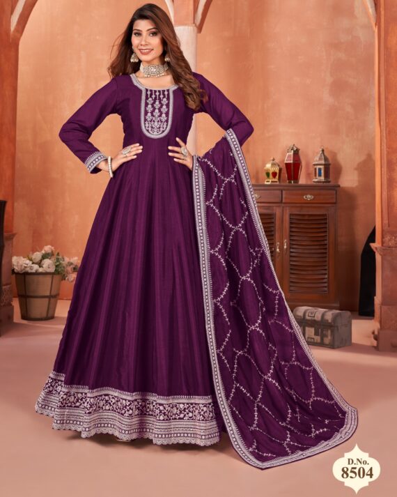 Functional Wear Semi-Stitch Art Silk Exclusive Designer Gown With Dupatta