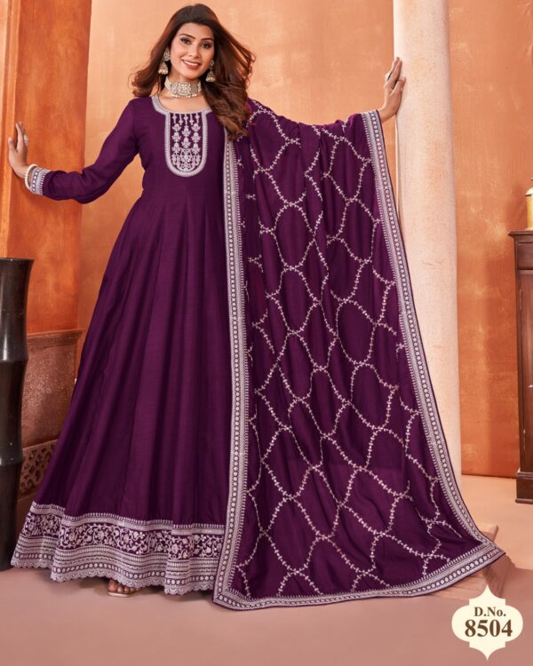 Functional Wear Semi-Stitch Art Silk Exclusive Designer Gown With Dupatta