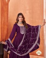 Functional Wear Semi-Stitch Art Silk Exclusive Designer Gown With Dupatta