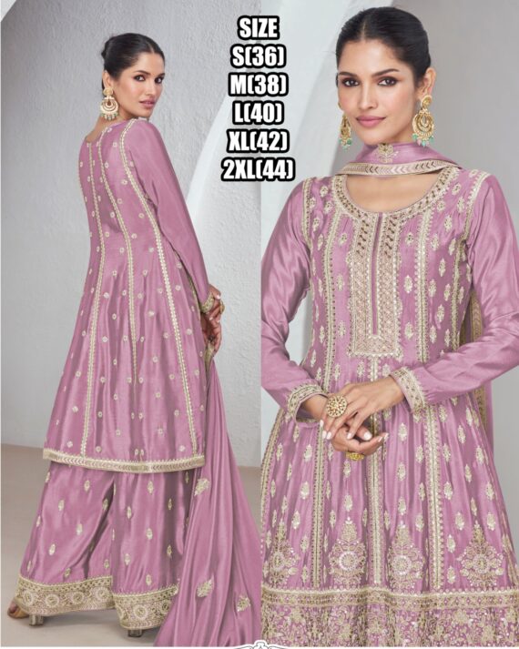 Premium Chinnon Silk With Beautiful Designer Party wear Readymade Plazzo Suit