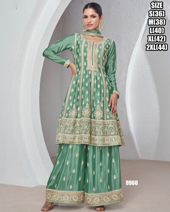 Premium Chinnon Silk With Beautiful Designer Party wear Readymade Plazzo Suit