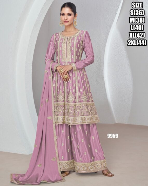 Premium Chinnon Silk With Beautiful Designer Party wear Readymade Plazzo Suit