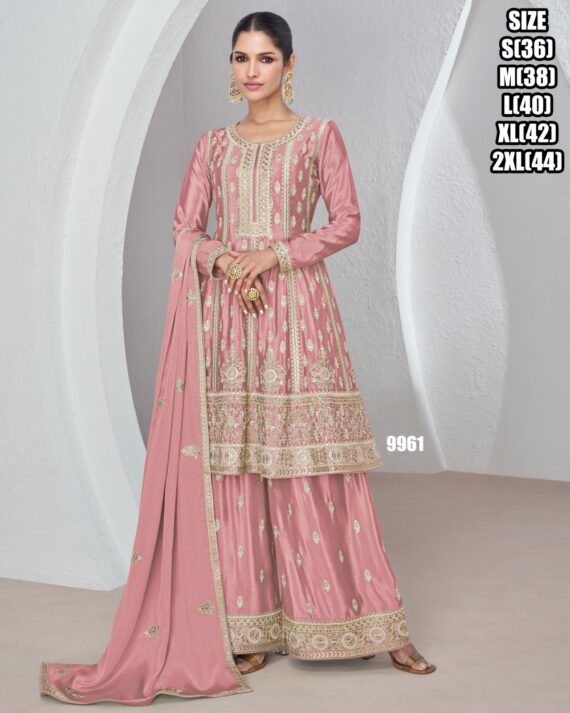 Premium Chinnon Silk With Beautiful Designer Party wear Readymade Plazzo Suit