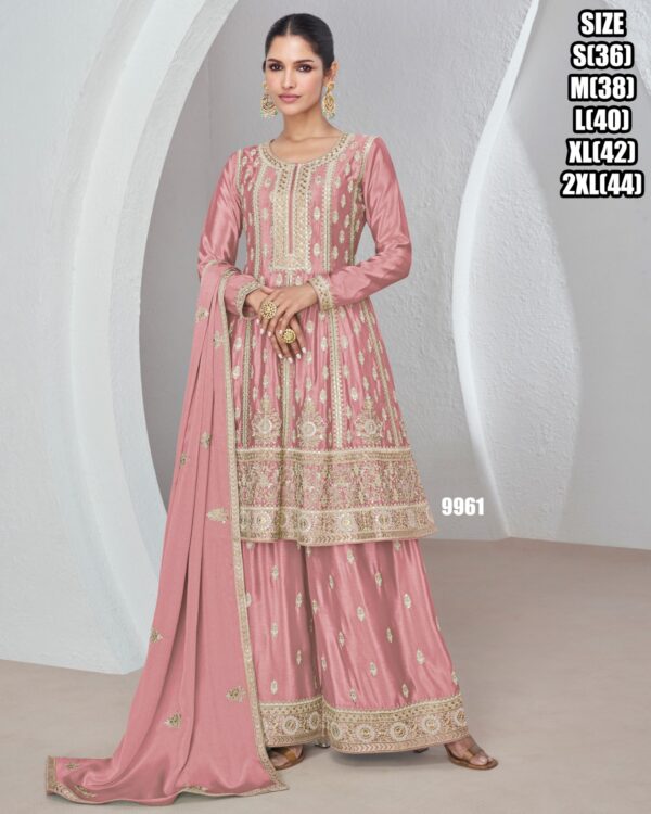 Premium Chinnon Silk With Beautiful Designer Party wear Readymade Plazzo Suit