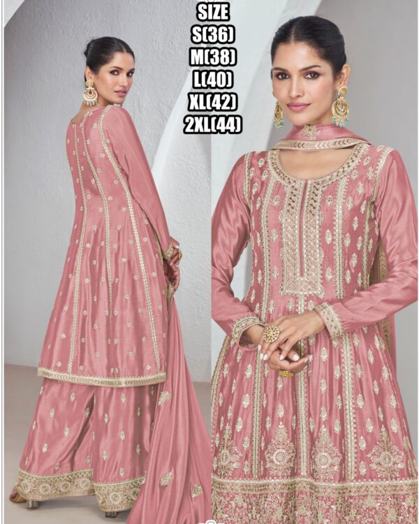 Premium Chinnon Silk With Beautiful Designer Party wear Readymade Plazzo Suit