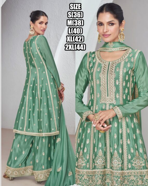 Premium Chinnon Silk With Beautiful Designer Party wear Readymade Plazzo Suit