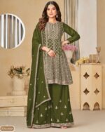 Occasional Wear Semi-Stitched Ethnic Designer Embroidery Work On Chinnon Top Plazzo Set