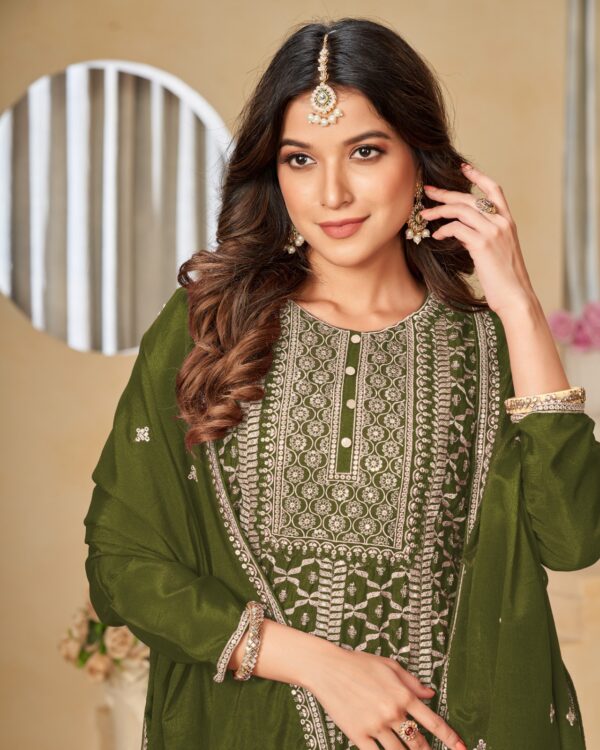 Occasional Wear Semi-Stitched Ethnic Designer Embroidery Work On Chinnon Top Plazzo Set