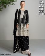 Indian And Pakistani Clothing For Women's Wear Chinnon With Embroidered Work Readymade Kurti With Plazo Dupatta