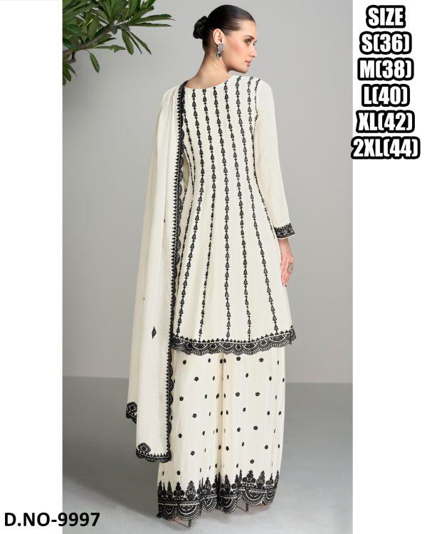 Indian And Pakistani Clothing For Women's Wear Chinnon With Embroidered Work Readymade Kurti With Plazo Dupatta