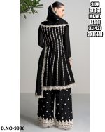 Indian And Pakistani Clothing For Women's Wear Chinnon With Embroidered Work Readymade Kurti With Plazo Dupatta