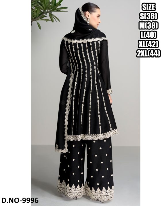 Indian And Pakistani Clothing For Women's Wear Chinnon With Embroidered Work Readymade Kurti With Plazo Dupatta