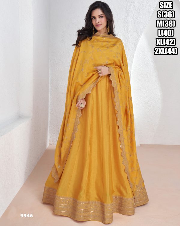 Women's Stylish Ankle Length Heavy Embroidery Silk Anarkali Gown With Dupatta Set