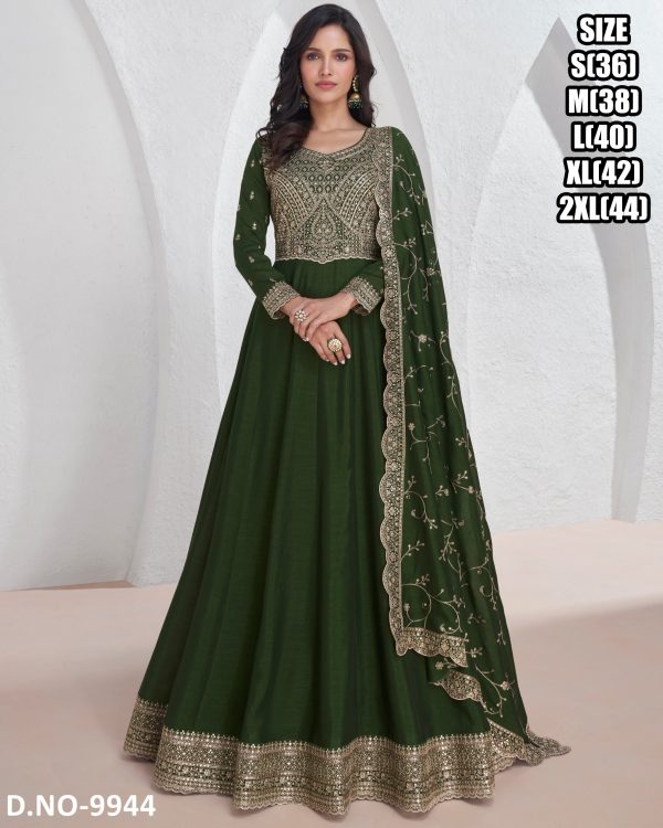 Women's Stylish Ankle Length Heavy Embroidery Silk Anarkali Gown With Dupatta Set