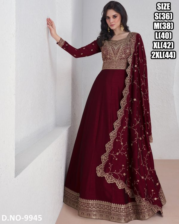 Women's Stylish Ankle Length Heavy Embroidery Silk Anarkali Gown With Dupatta Set