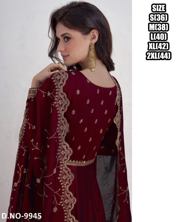 Women's Stylish Ankle Length Heavy Embroidery Silk Anarkali Gown With Dupatta Set